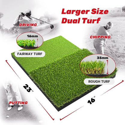 SAPLIZE Foldable Heavy-Duty Golf Hitting Mat, Practice Mat with 10mm EVA Rubber Backing, Larger Size for Indoor/Outdoor Swing and Chipping Practice, Anti-Deformation