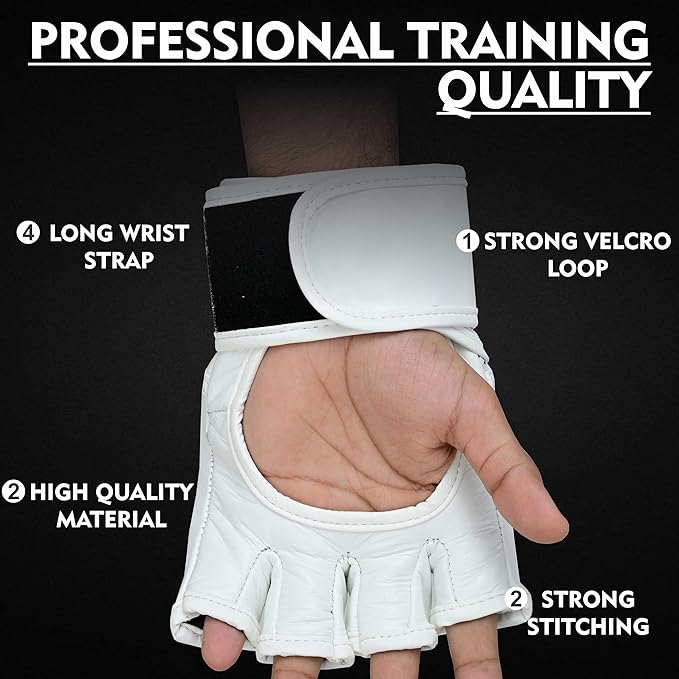 Extreme Knockout MMA Gloves - Cowhide Leather Open Palm Gloves for Men & Women, Martial Arts, Kickboxing, Muay Thai, Boxing, Sparring, Grappling, Punching Bag MMA