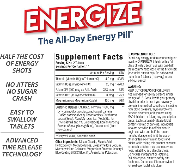 iSatori Energize Caffeine Pills - Fast Acting Energy Pill (28 Tablets)