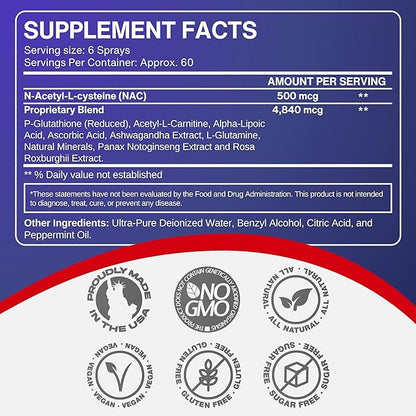 CCL Advanced Glutathione Spray & NAC Supplement, Liquid Glutathione Sublingual, N-Acetyl-cysteine Antioxidant Spray Supports Immune Health - Fresh Flavor, Non-GMO, Vegan, Gluten-Free (60 Servings)