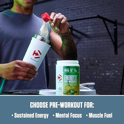 Dymatize Energyze Pre Workout Powder for Men and Women, Lemon Lime Flavor, 150mg Caffeine, 5g BCAAs, Performance Blend of L-Theanine, L-Tyrosine, L-Citrulline, No Sugar, 30 Servings