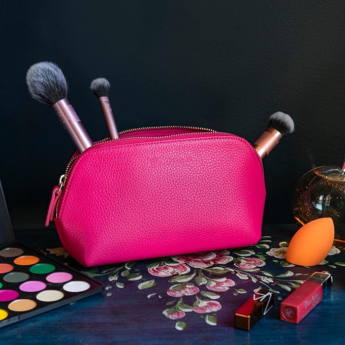 Genuine Leather Makeup Bag Cosmetic Pouch Travel Organizer Toiletry Clutch