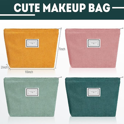 Sanwuta 4 Pack Velvet Makeup Bag Cosmetic Bag for Women Large Capacity Corduroy Pouch Zipper Canvas Travel Toiletry Purse Make up Organizer Case Accessories(Retro Color,Plaid)