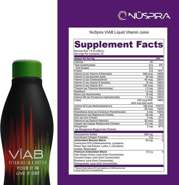 NüSpira VĪAB Liquid Multi-Vitamin - Effortless Wellness for The Whole Family - Potent Blend of Vitamins & Minerals - Easy Absorption & Smooth Taste - for Busy Lifestyles & Sensitive Stomachs - 16oz