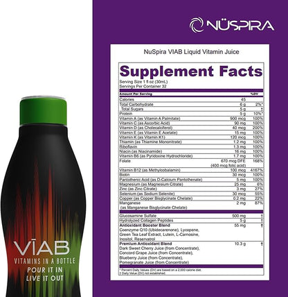 NüSpira VĪAB Liquid Multi-Vitamin - Effortless Wellness for The Whole Family - Potent Blend of Vitamins & Minerals - Easy Absorption & Smooth Taste - for Busy Lifestyles & Sensitive Stomachs - 16oz