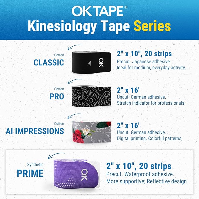 OK TAPE Synthetic Kinesiology Tape, 20 Strips, Precut K Tape, Performance Elastic Athletic Tape for Pain Relief & Muscle Support, Reflective Design, Waterproof, 2" x 10" -Beige