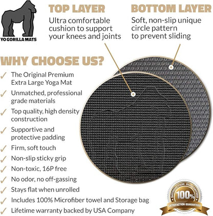 Gorilla Mats Premium Large Yoga Mat – 7' 5' x 8mm Extra