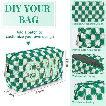 6 Pcs Preppy Makeup Bag Checkered Cosmetic Bag Bulk Green Makeup Pouch Personalize Travel Toiletry Bag Organizer Cute DIY Makeup Brushes Storage Bag for Women