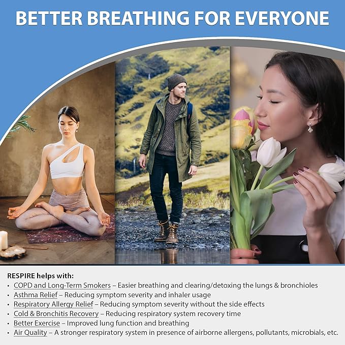 Respire Lung Support Supplement - Lung Cleanse & Lung Detox, Lung Health Formula with Quercetin, Bromelain & Butterbur for Clear Lungs, Breathing & Bronchial Support - 60 Capsules