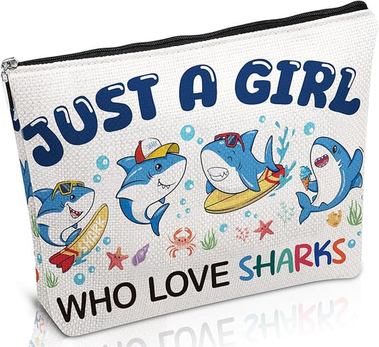 Shark Makeup Bag Gifts - Shark Lovers Gifts for Women Girls, Cartoon Ocean Creatures Cosmetic Toiletry Bag Pouch, Christmas Birthday Presents for Mom Sisters Daughter Besties Friends