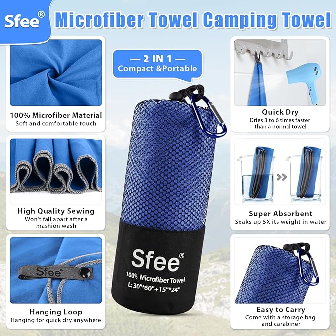 Sfee 2 Pack Microfiber Travel Towel