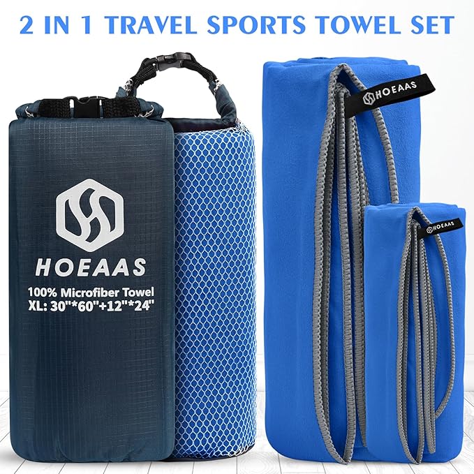 HOEAAS 2 Pack Microfiber Camping Towels