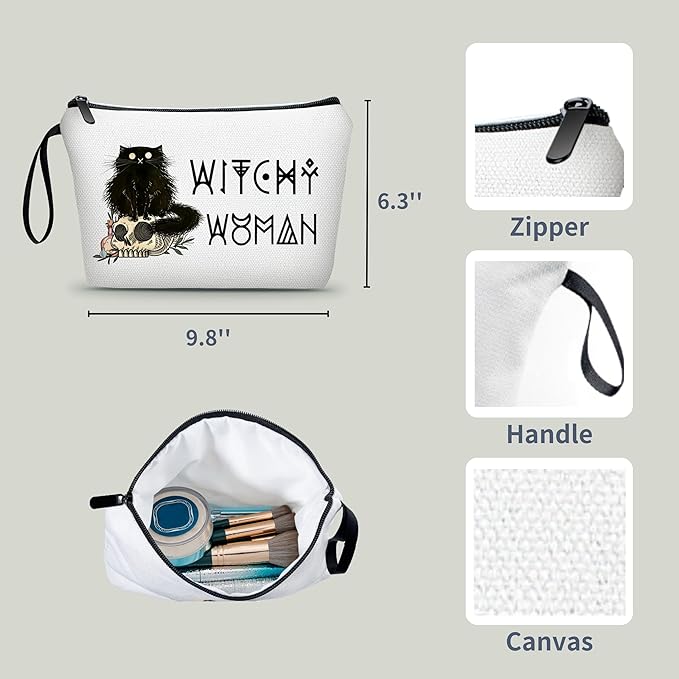 Witch Make Up Bags for Women Witchy Purses Good Black Cat Gifts for Women Adults Teen Girls