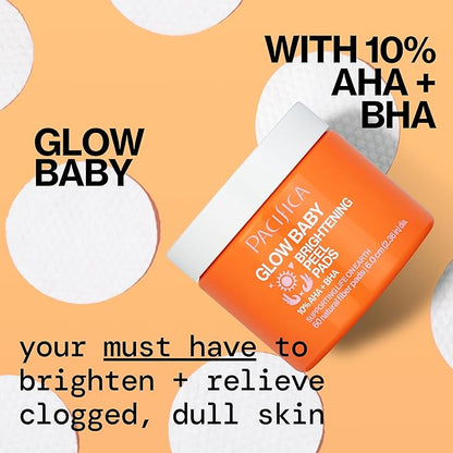 Pacifica Glow Baby Complete Skincare Set – 6 Piece Vitamin C Brightening Collection (Face Wash, Peel Pads, Booster Serum, Moisturizer, Eye Cream, Sheet Mask), 100% Vegan