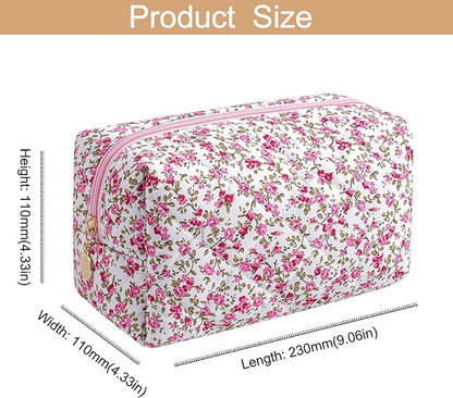 Makeup Bag Travel Cosmetic Bag for Women Girls, Zipper Make Up Pouch, Floral Flowers Toiletry Organizer Makeup, Portable Storage Cosmetic Travel Cloth Bag (Red Small Flower)