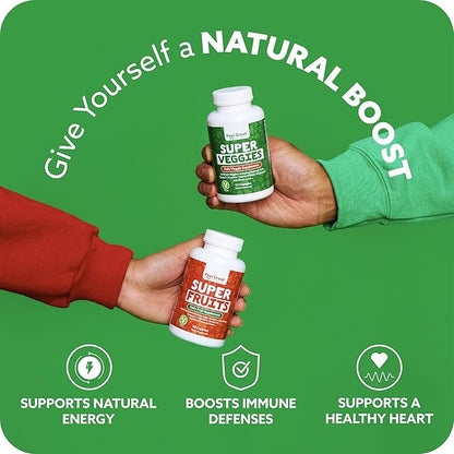 Feel Great Fruit and Vegetable Supplements | 20+ Super Reds & Greens for Natural Energy Support | Vegan Fruit and Veggie Vitamins | 2 Pack of 90 Count Each