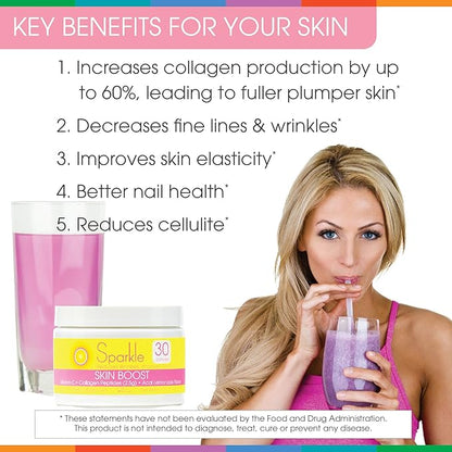 Sparkle Wellness Skin Boost (Acai Lemonade) [30-Serves] | Collagen Powder Supplement with VERISOL Bioactive Hydrolyzed Collagen Peptides & Vitamin C to Improve Skin, Hair & Nail Health