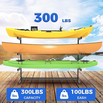 Kayak Storage Rack, Heavy Duty Adjustable Freestanding Kayak Stand with Wheels or Protection Pad for Kayaks, SUPs, Canoe and Paddleboard Kayak Rack for Indoor & Outdoor Use