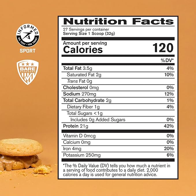 BARE PERFORMANCE NUTRITION Vegan Protein, Plant Based Protein, Pea Protein, Watermelon and Pumpkin Protein, Naturally Sweetened and Flavored (27 Servings, Peanut Butter Cookie)