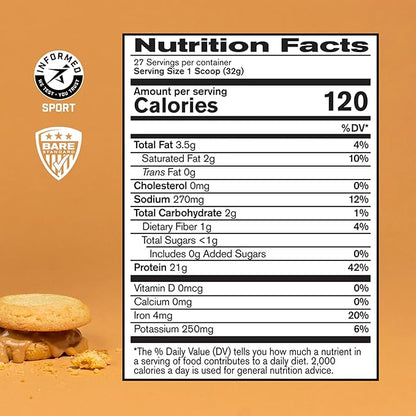 BARE PERFORMANCE NUTRITION Vegan Protein, Plant Based Protein, Pea Protein, Watermelon and Pumpkin Protein, Naturally Sweetened and Flavored (27 Servings, Peanut Butter Cookie)