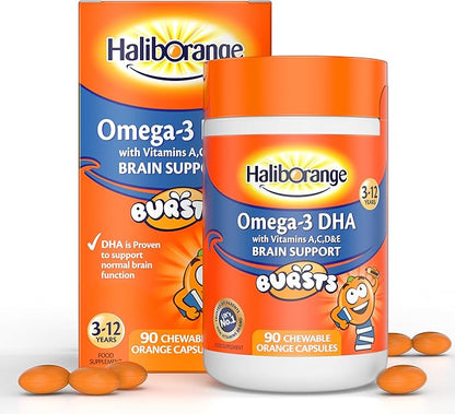 Haliborange Kids Omega-3 with Vitamins 90 Orange Chewable Fruit Burst Capsules