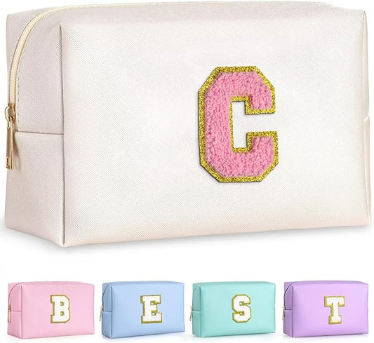 TOPEAST Airplane Travel Essentials - Travel Makeup Bag, Travel Essentials for Women White Small Makeup Bag Travel Cosmetic Bags for Women Travel Toiletry Bag (Pearly White C)