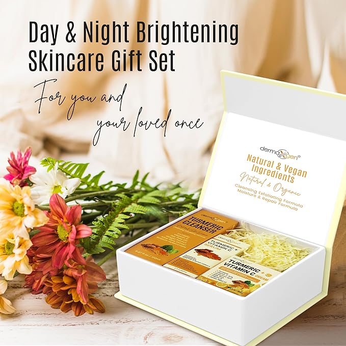 Turmeric Complete Facial Care Kit - Organic Glowing Skin Anti-Aging, Rejuvenating, Boosting Collagen & Hydrating - Day & Night Brightening Skincare Gift Set