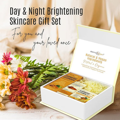 Turmeric Complete Facial Care Kit - Organic Glowing Skin Anti-Aging, Rejuvenating, Boosting Collagen & Hydrating - Day & Night Brightening Skincare Gift Set
