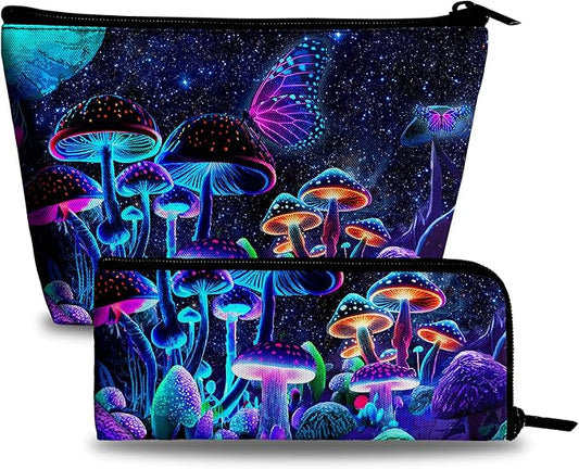 Women's Mushrooms Travel Makeup Bag Colorful Cosmetic Pouch Make Up Bags for Teens Girls Big Capacity Cosmetic Bags for Purse