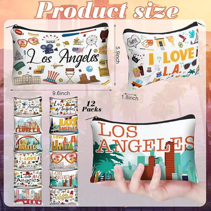 Reginary 12 Pack Cosmetic Bag Travel Souvenirs Gift Makeup Bag Lover Gifts Friendship Family Toiletry Storage for Women Vacation Traveller Trip(Los Angeles)