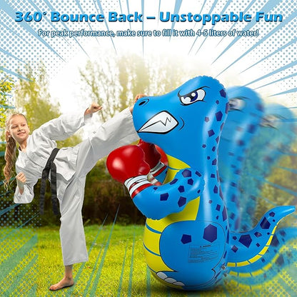 Kids Punching Bag 3-8 with Air Pump, Toddler Punching Bags for Kids, Inflatable Dinosaur Toy with Bounce- Back Action, Safe Gifts for Boys & Girls Age 3-5 Add Tossing Game