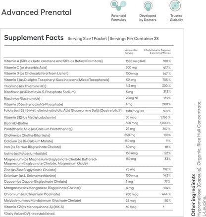 Advanced Prenatal, Prenatal Vitamins for Women with Choline, Methylfolate, Chelated Iron, Vitamins A, B6, and B12, 4-Week Supply Prenatal Multivitamin (28 Capsule Packs)