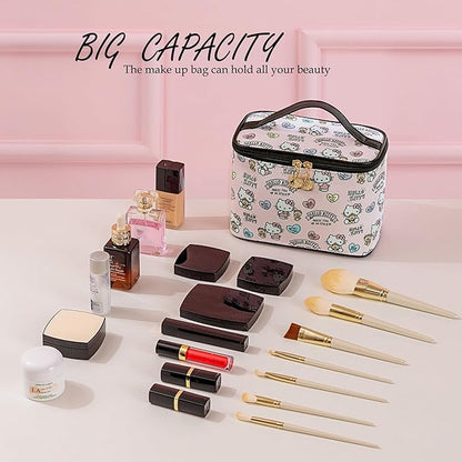 AmBealla Cosmetic Bag Large Makeup Bags Pink Travel Case with Makeup Brush Holder，2PCS Cosmetic Organizer for Women, Toiletry Storage Bag for Skincare & Beauty Tools Sweet Cute for Girls