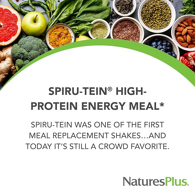 NaturesPlus SPIRU-TEIN, Strawberry - 1.2 lb - Plant-Based Protein Shake - Non-GMO, Vegetarian, Gluten Free - 16 Servings
