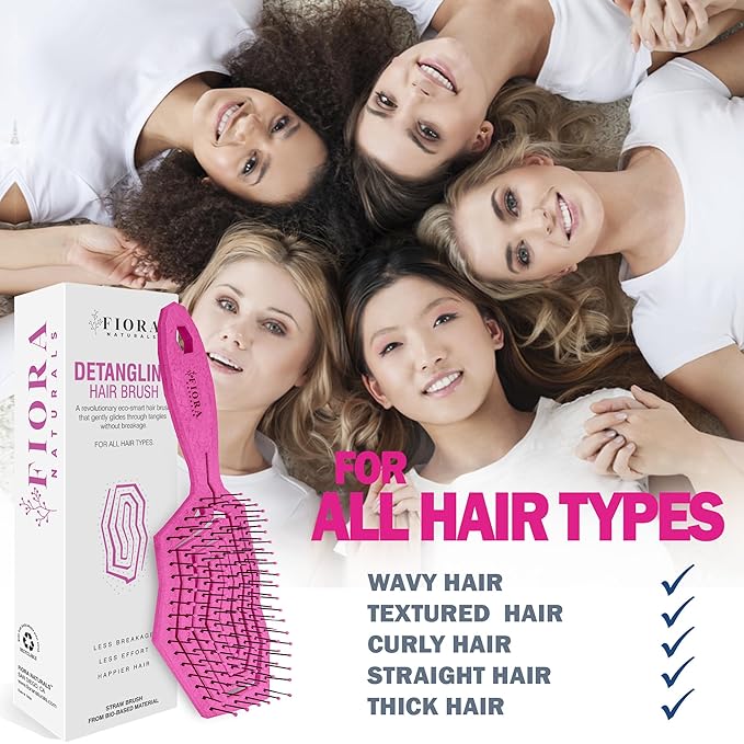 Fiora Naturals Hair Detangling Brush -100% Bio-Friendly Hair Detangler Brush w/Ultra-soft Bristles- Glide Through Tangles with Ease - For Curly, Fine, Women, Men, Kids, Toddlers, Wet and Dry Hair