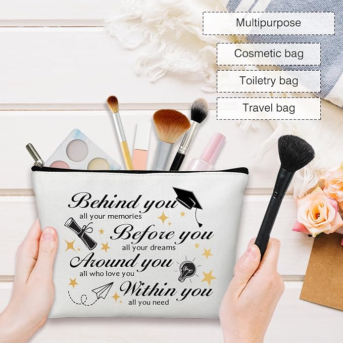 Makeup Bag - Behind You All Your Memories, Graduation Gift for Her, Him, Girl, Daughter, Student, Inspirational Multifunction Makeup Bag Purse, Toiletry Bag Pouch Travel Accessories -04