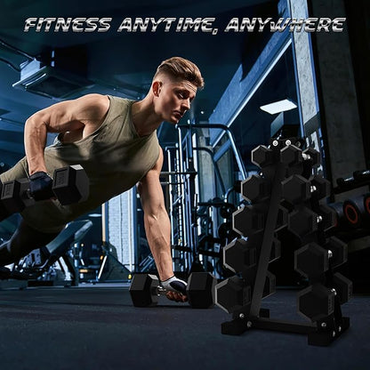 BalanceFrom 100LB or 150LB Rubber Coated Hex Dumbbell Weight Set and Storage Rack, 5-20 lbs Pairs, or 5-25 lbs Pairs