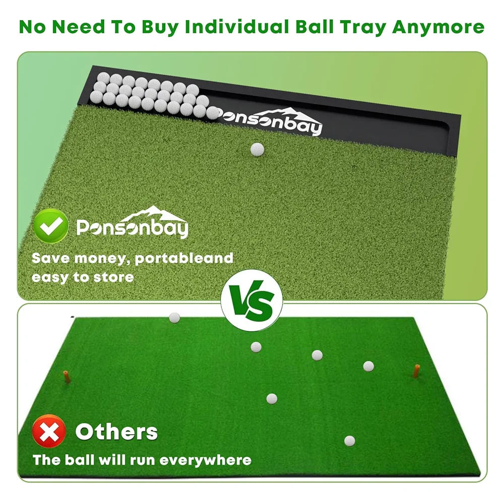 Integrated 5x4ft & 6x4ft Golf Mat with Ball Tray, Thickening Golf Mats Practice Outdoor & Indoor, Artificial Turf Matt with 3 Tees for Hitting, Driving, Chipping, Swing in Backyard, Garage or Basement
