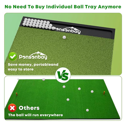 Integrated 5x4ft & 6x4ft Golf Mat with Ball Tray, Thickening Golf Mats Practice Outdoor & Indoor, Artificial Turf Matt with 3 Tees for Hitting, Driving, Chipping, Swing in Backyard, Garage or Basement