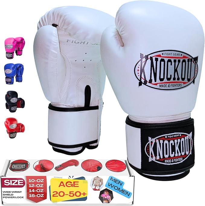Knockout Gel Boxing Gloves for Men Women - Pro Training Sparring, Maya Hide Leather Muay Thai MMA Kickboxing, Adults-Kids Heavy Bag Workout Gloves for Boxing -Ultra-Wide Wrist Support 10 oz - 16 oz