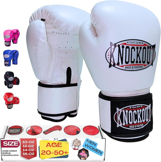 Knockout Gel Boxing Gloves for Men Women - Pro Training Sparring, Maya Hide Leather Muay Thai MMA Kickboxing, Adults-Kids Heavy Bag Workout Gloves for Boxing -Ultra-Wide Wrist Support 10 oz - 16 oz