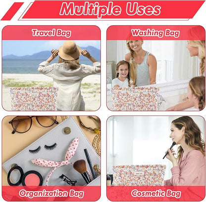 Cotton Quilted Makeup Bag for Women Coquette Floral Cosmetic Bag Cute Zipper Cloth Makeup Pouch for Purse Trendy Aesthetic Orange Flower Makeup Bag Travel Skincare Toiletry Bag Organizer