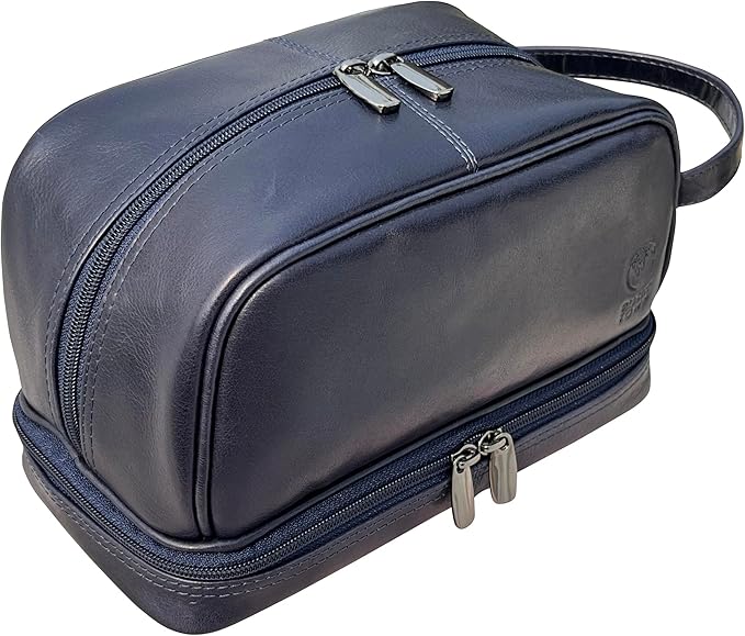 RUSTIC TOWN Leather Toiletry Bag for Men Travel Shaving Dopp Kit Toiletries Organizer Cosmetic Makeup Bag for Women