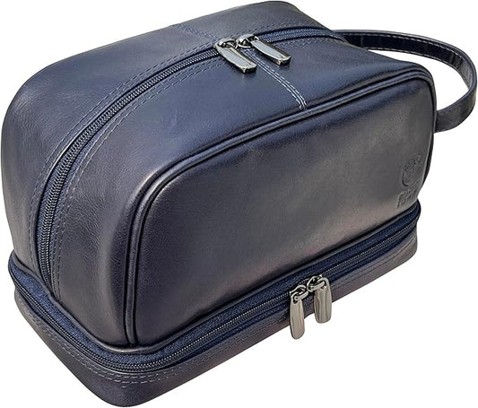 RUSTIC TOWN Leather Toiletry Bag for Men Travel Shaving Dopp Kit Toiletries Organizer Cosmetic Makeup Bag for Women