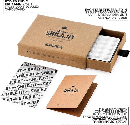 Natural Shilajit Tablets - 120 Count, Sun Dried 100% Pure Shilajit for Men & Women with Fulvic Acid & 85+ Essential Trace Minerals for Peak Physical & Mental Performance, Immune Health & Detox