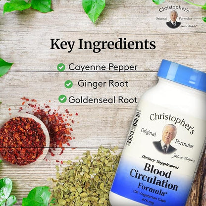 Christopher's Original Formulas Blood Circulation Formula Capsules, Herbal Supplement for Cardiovascular & Circulatory Wellness, 100 Capsules