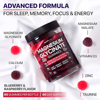 Magnesium Glycinate Gummies for Adults, Chewable Magnesium Gummy with Magnesium Glycinate 400mg, Malate 200mg, B6, Holy Basil - Magnesium Glycinate for Sleep Support - Sugar Free and Vegan
