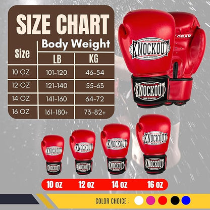 Knockout Gel Boxing Gloves for Men Women - Pro Training Sparring, Maya Hide Leather Muay Thai MMA Kickboxing, Adults-Kids Heavy Bag Workout Gloves for Boxing -Ultra-Wide Wrist Support 10 oz - 16 oz