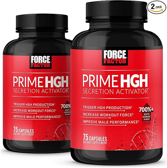 FORCE FACTOR Prime HGH Secretion Activator, 2-Pack, HGH Supplement for Men with AlphaSize to Help Trigger HGH Production, Increase Workout Force, & Improve Performance, 150 Capsules