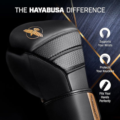 Hayabusa T3 Boxing Gloves for Men and Women Wrist and Knuckle Protection, Dual-X Hook and Loop Closure, Splinted Wrist Support, 5 Layer Foam Knuckle Padding